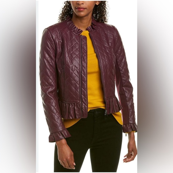 French Connection Jackets & Blazers - French Connection Women's Vegan Leather Jackets, Plum Noir Ruffle size XS NWT